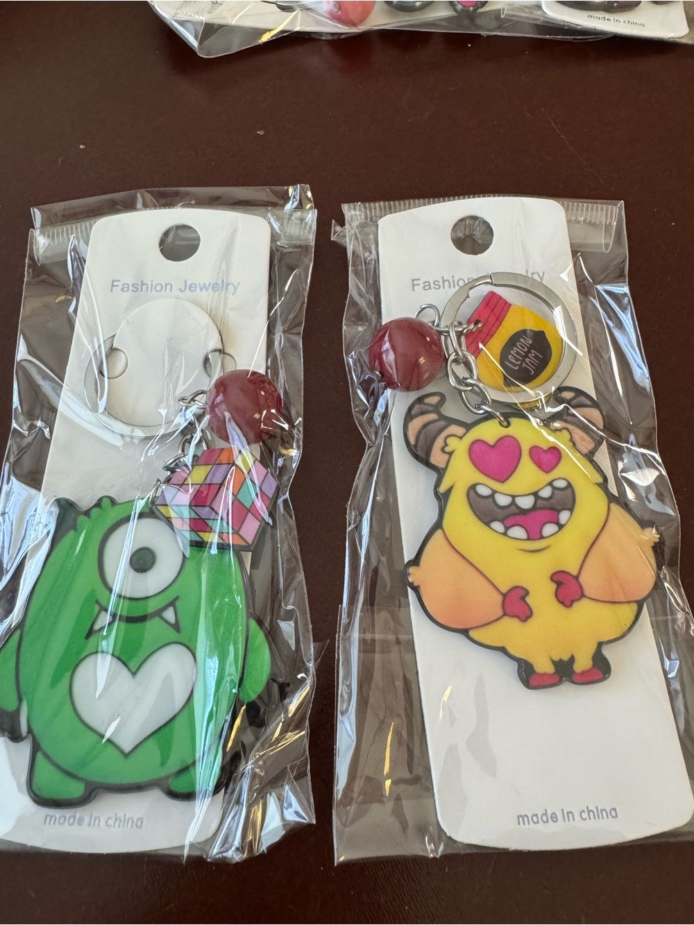 Kids Monster Keychain Set - Green & Yellow Heart Monsters